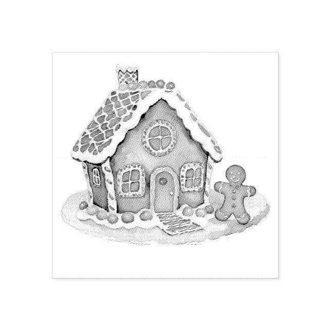 Trendy Gingerbread Man House Christmas  Rubber Stamp (Imprint)