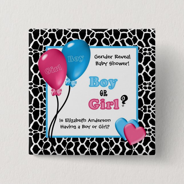 Trendy Giraffe Print Gender Reveal Baby Shower 15 Cm Square Badge (Front)