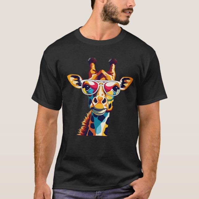 Trendy Giraffe with Glasses Graphic – Animal Lover T-Shirt (Front)