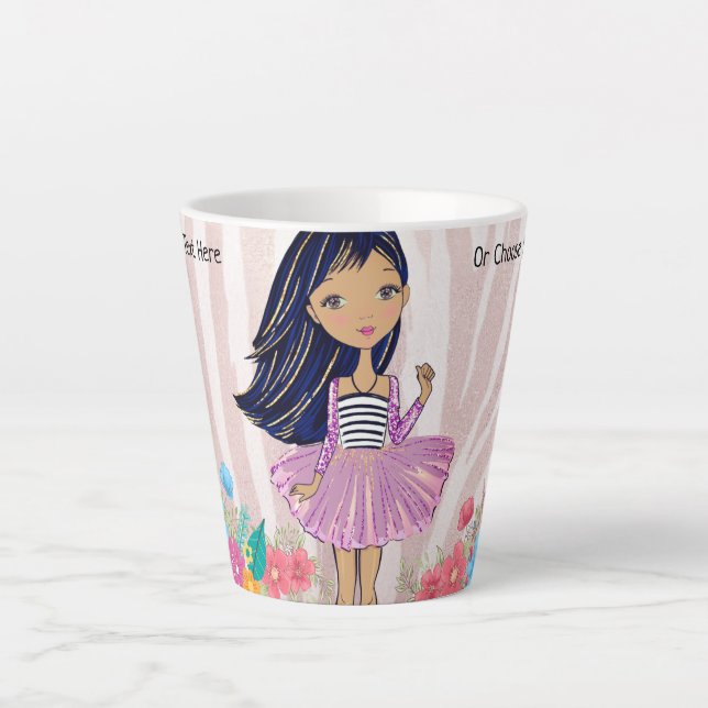 Trendy Girl Fashion Chic Floral Rose Gold Glitter Latte Mug (Front)