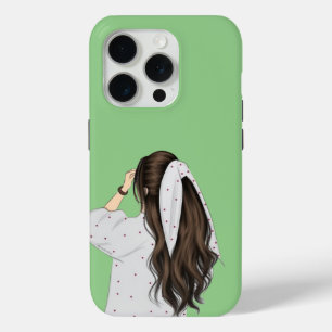 Trendy Girl Illustration - Stylish green design iPhone 15 Pro Case