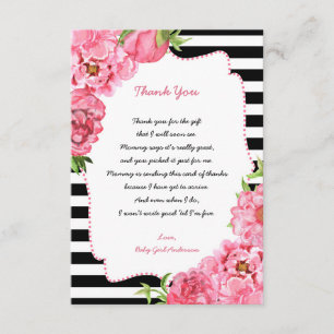 Trendy Girl Pink Floral Baby Shower Thank You note Card