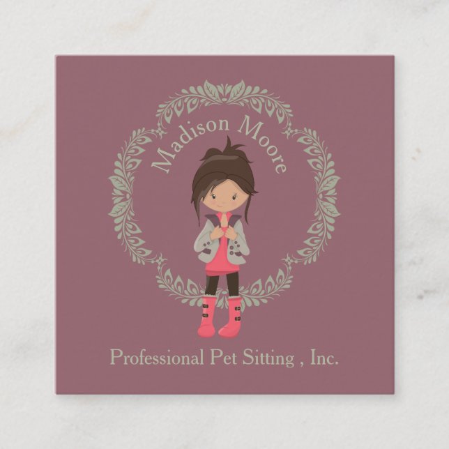 Trendy Girly Avatar Square Business Card (Front)