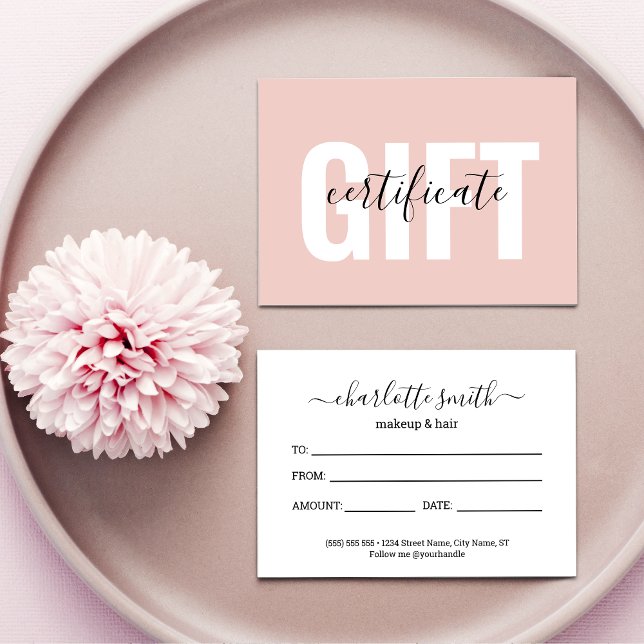 Trendy Girly Blush Pink Business Gift Certificate (Creator Uploaded)