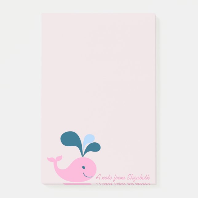 Trendy Girly Cartoon Whale - Personalised Post-it Notes (Front)