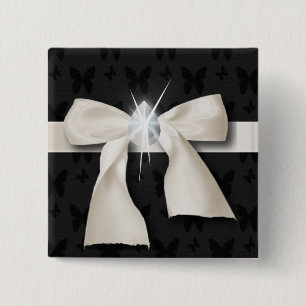 trendy girly chic diamond White Bow 15 Cm Square Badge