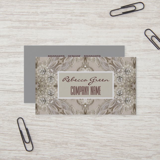 Trendy Girly Chic Gatsby Fashion Paris Lace Business Card (Front/Back In Situ)