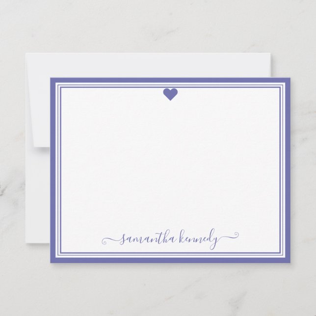 Trendy Girly Chic Periwinkle Heart Custom Name    Card (Front)