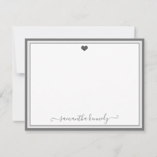 Trendy Girly Chic Silver Grey Heart Custom Name Card
