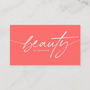 Trendy Girly Coral Beauty Makeup Artist Script Business Card