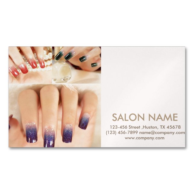 trendy girly fashion beauty SPA nail salon Magnetic Business Card (Front)