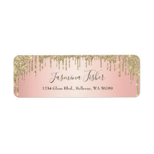 Trendy Girly Glitter Drips Rose Gold Address