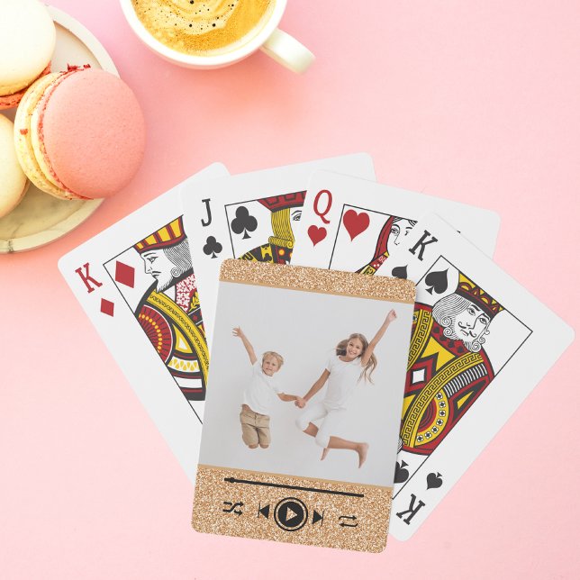 Trendy Girly Glitter Photo Gold Press Play Modern Playing Cards (Creator Uploaded)