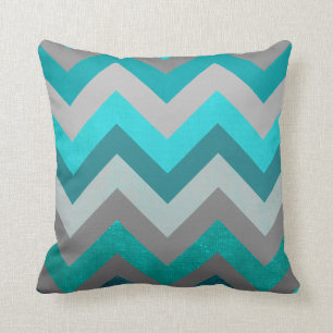 Trendy Girly Grey Teal Chevron Zigzag Pattern Cushion