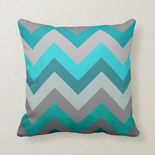 Image of Trendy Girly Grey Teal Chevron Zigzag Pattern Cushion