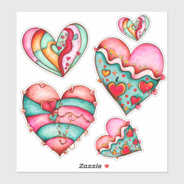 Trendy Girly Hearts Custom-Cut Vinyl Sticker (Sheet)