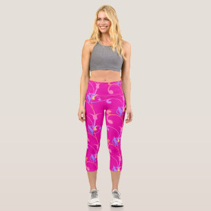 Trendy Girly Hot Pink Colour Floral Arabian Patter Capri Leggings