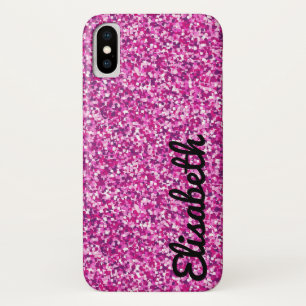 Trendy girly hot pink printed glitter personalised iPhone x case