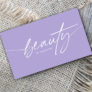 Trendy Girly Lavender Beauty Makeup Artist Script Business Card
