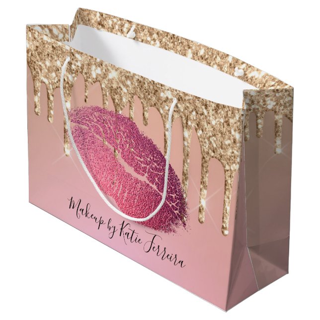 Trendy Girly Lip Kiss Makeup Artist Large Gift Bag (Back Angled)