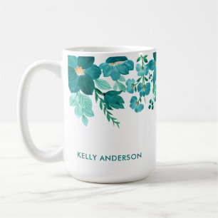 Trendy Girly Monogrammed Watercolor Foliage Coffee Mug
