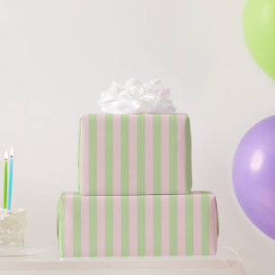 Trendy Girly Pastel Green & Pink Stripe Pattern Wrapping Paper
