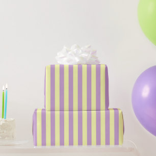 Trendy Girly Pastel Purple & Yellow Stripe Pattern Wrapping Paper
