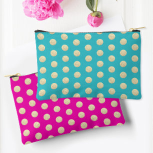 Trendy Girly Pink And Aqua Glittery Polka Dots Accessory Pouch
