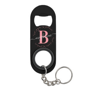 Trendy Girly Pink Black Name Script Monogrammed