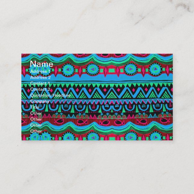 Trendy Girly Pink Blue Tribal Pattern Business Card (Front)