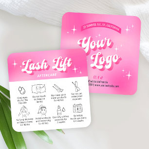 Trendy Girly Pink Lash Lift & Tint Aftercare Cards