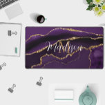 Trendy Girly Purple Agate Gold Glitter Desk Mat<br><div class="desc">This super trendy monogram desk mat in purple agate gives the perfect luxury touch to your office! Great gift for coworkers,  bosses,  and employees.</div>