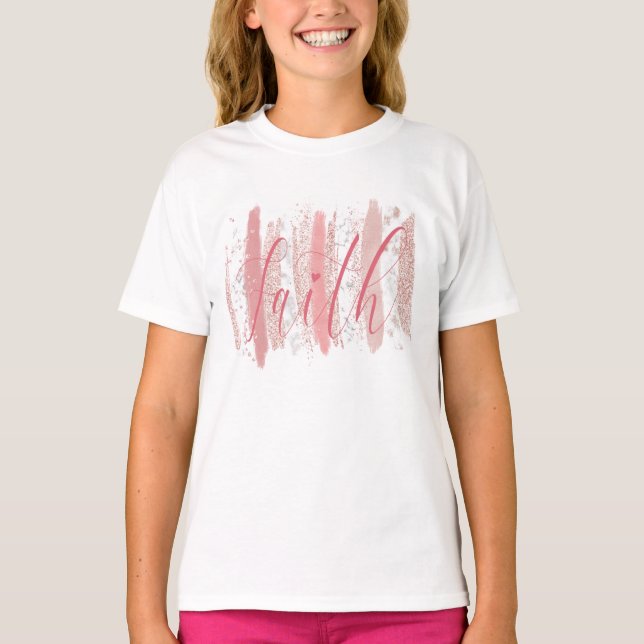 Trendy girly rose gold brushstrokes Faith T-Shirt (Front)