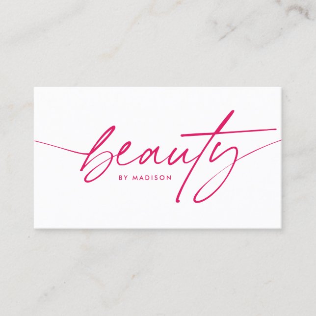 Trendy Girly Ruby Red Beauty Makeup Artist Script Business Card (Front)