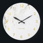 Trendy Glam Faux Gold Look and White Marble Large Clock<br><div class="desc">This elegant,  modern clock features faux gold look numerals on a white marble look background.</div>