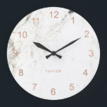 Trendy Glam Faux Rose Gold Look and White Marble Large Clock<br><div class="desc">This elegant,  modern clock features faux rose gold look numerals on a white marble look background.</div>