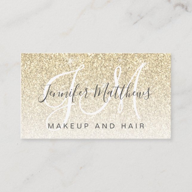 Trendy Glam Gold Glitter Makeup Artist Hair Salon Business Card (Front)
