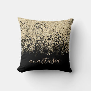Trendy Glam Gold Yellow Glittery Sparkling Script Cushion