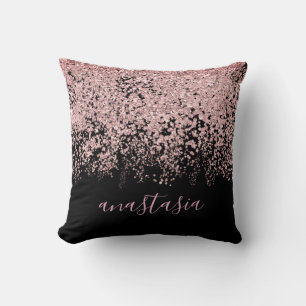 Trendy Glam Pink Rose Gold Glittery Spark Script Cushion