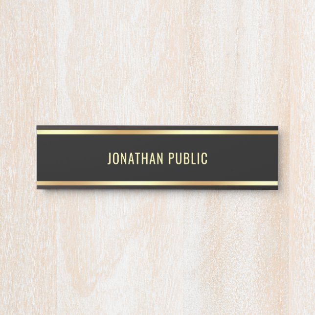 Trendy Glamorous Modern Black And Gold Design Door Sign (Front)