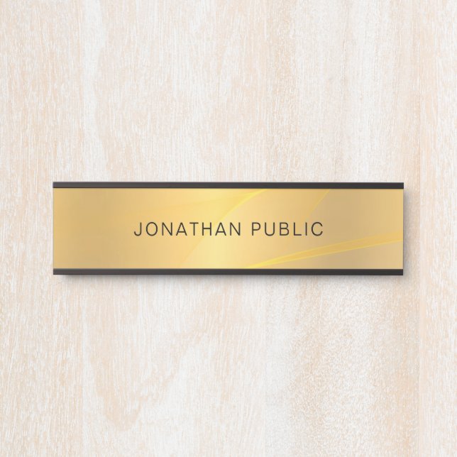 Trendy Glamour Gold Minimalist Template Elegant Door Sign (Front)