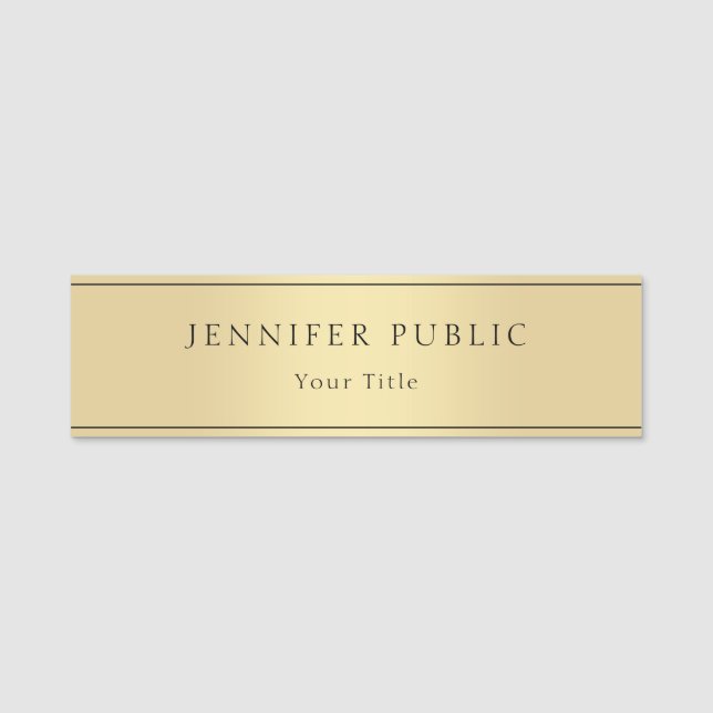 Trendy Glamourous Gold Look Modern Template Name Tag (Front)