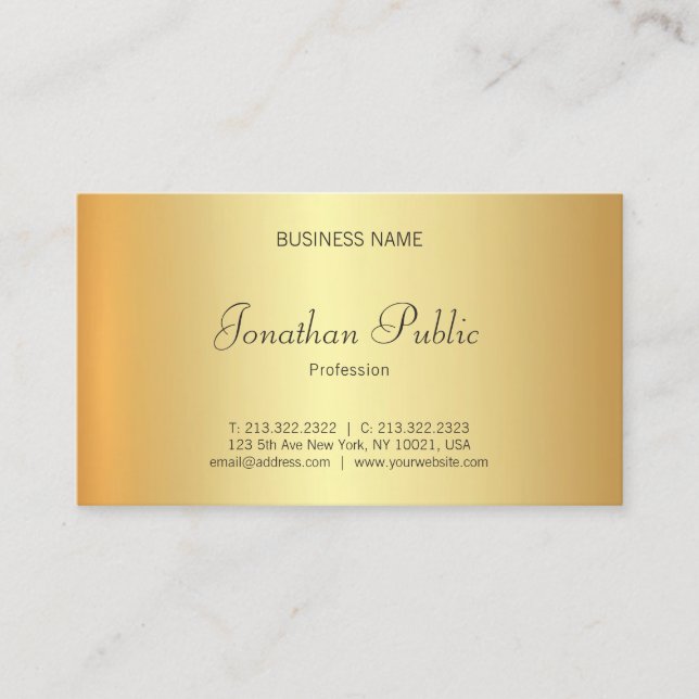 Trendy Glamourous Gold Look Professional Elegant Business Card (Front)