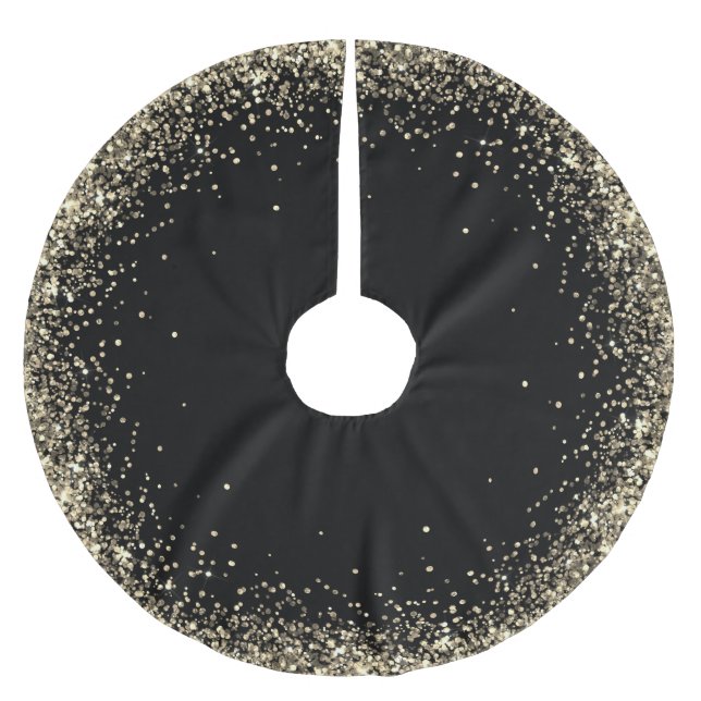Trendy Glitter Art Black Gold Tree Skirt (Front)