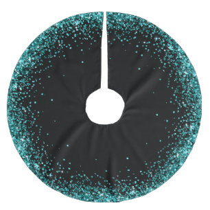 Trendy Glitter Art Black Teal Tree Skirt
