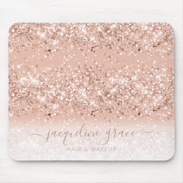 Trendy Glitter Blush Pink Rose Gold Makeup Hair Mouse Mat (Front)