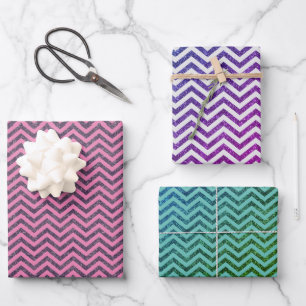 Trendy Glitter Chevron Pattern Trio Wrapping Paper Sheet