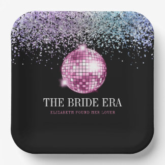 Trendy Glitter Disco Bride Era Bachelorette Party Paper Plate