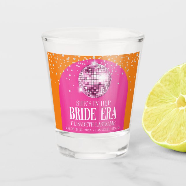 Trendy Glitter Disco Bride Era Bachelorette Party Shot Glass (Front)