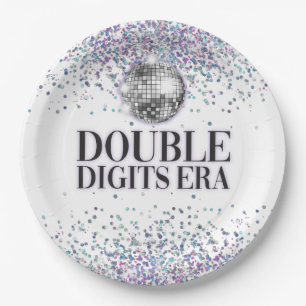Trendy Glitter Disco Double Digits Era Birthday Paper Plate